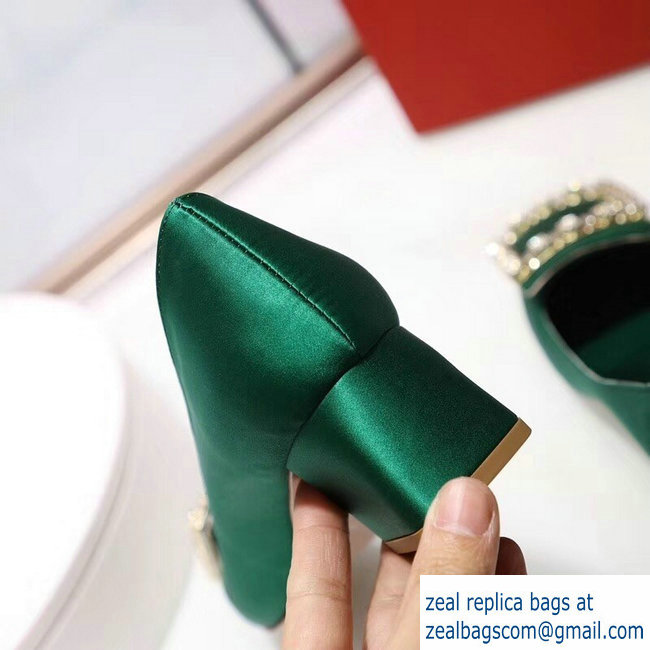 Roger Vivier Velvet Heel 4.5cm Tres Vivier Strass Buckle Pumps Green 2018