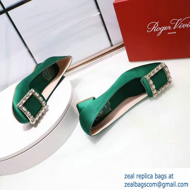 Roger Vivier Velvet Heel 4.5cm Tres Vivier Strass Buckle Pumps Green 2018