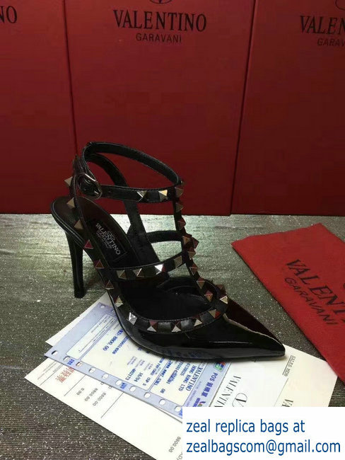 VALENTINO NOIR ROCKSTUD ANKLE STRAP PATENT PUMP 9.5CM black