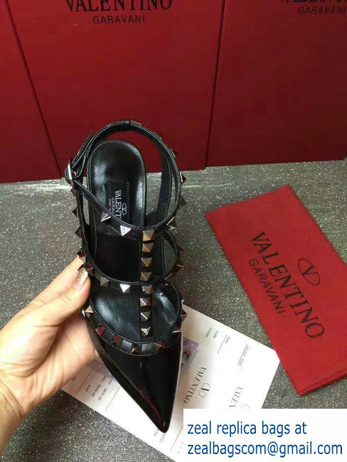 VALENTINO NOIR ROCKSTUD ANKLE STRAP PATENT PUMP 9.5CM black