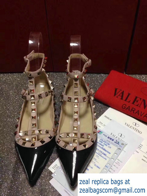 VALENTINO PATENT CAGE ROCKSTUD BALLET FLAT Black