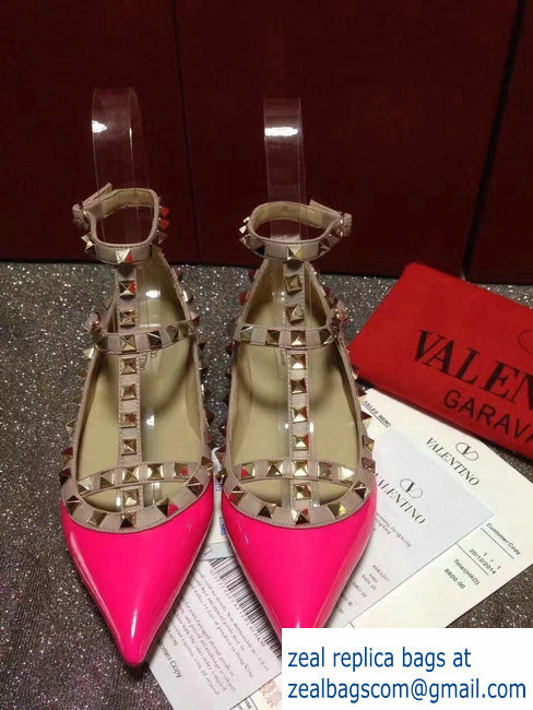 VALENTINO PATENT CAGE ROCKSTUD BALLET FLAT Dark Pink