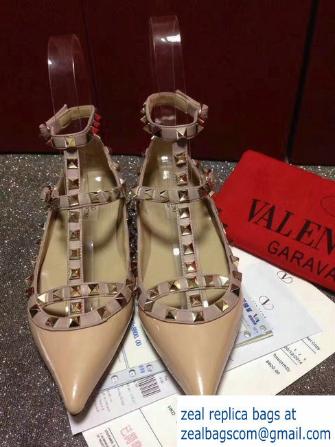 VALENTINO PATENT CAGE ROCKSTUD BALLET FLAT NUDE - Click Image to Close