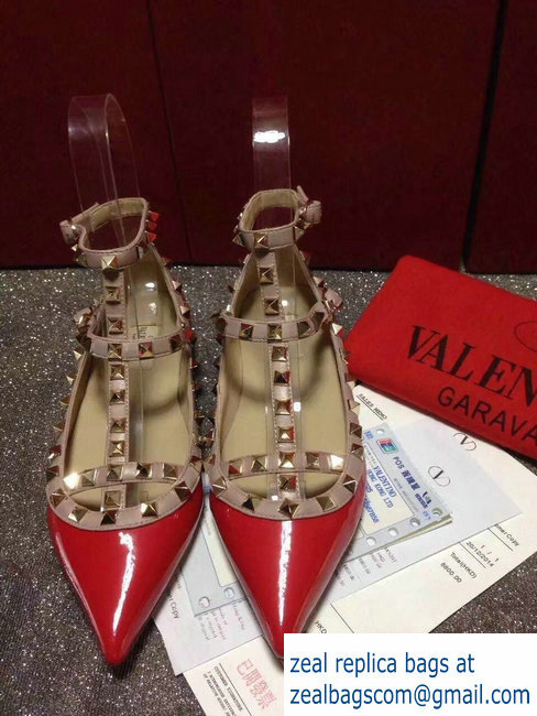 VALENTINO PATENT CAGE ROCKSTUD BALLET FLAT Red - Click Image to Close