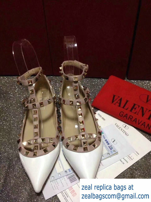 VALENTINO PATENT CAGE ROCKSTUD BALLET FLAT White - Click Image to Close