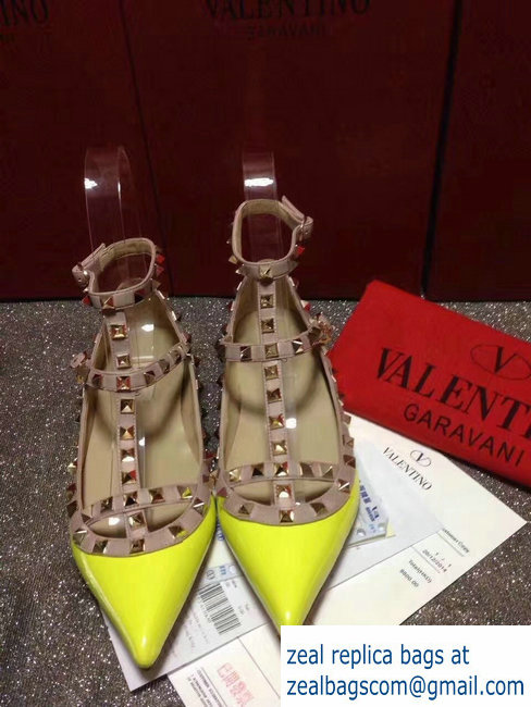 VALENTINO PATENT CAGE ROCKSTUD BALLET FLAT Yellow - Click Image to Close