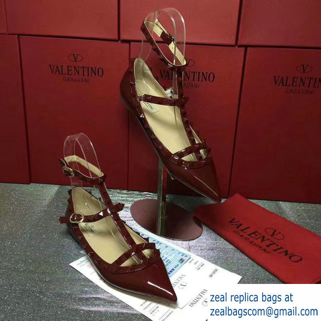 VALENTINO PATENT CAGE ROCKSTUD BALLET FLAT dark red