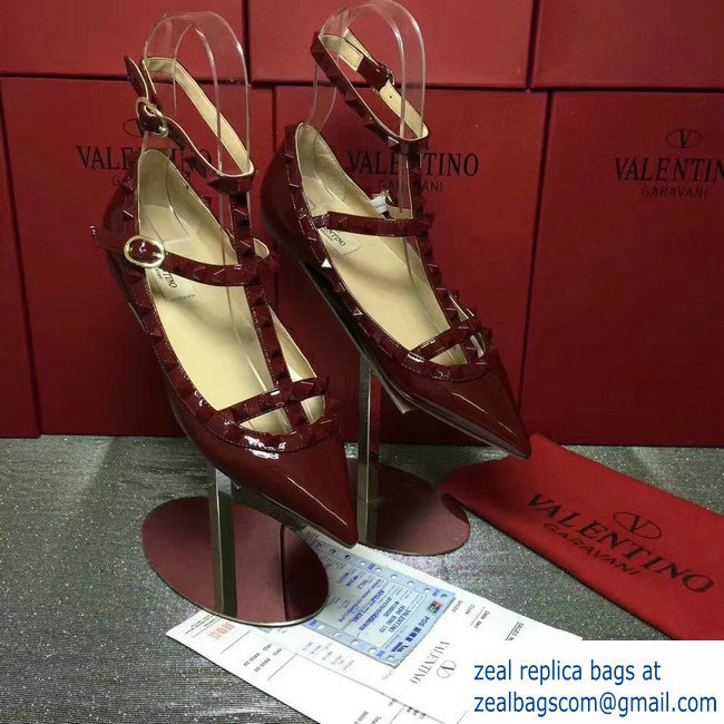 VALENTINO PATENT CAGE ROCKSTUD BALLET FLAT dark red