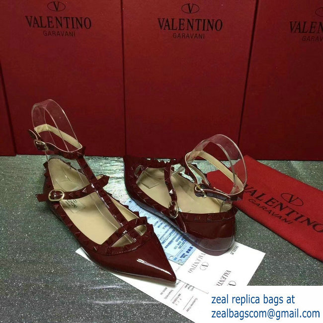 VALENTINO PATENT CAGE ROCKSTUD BALLET FLAT dark red