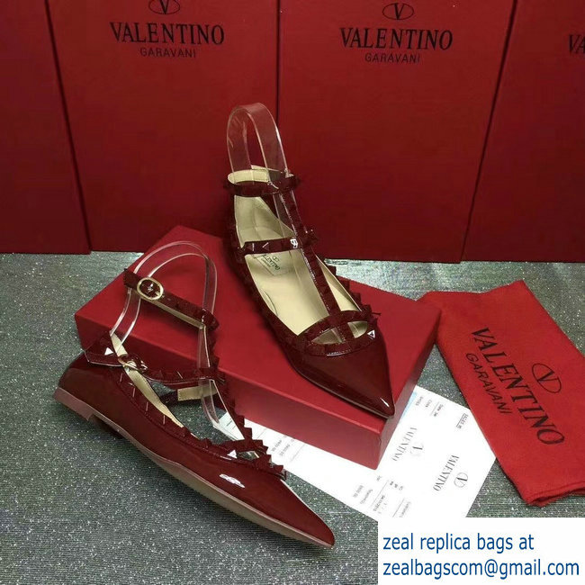 VALENTINO PATENT CAGE ROCKSTUD BALLET FLAT dark red