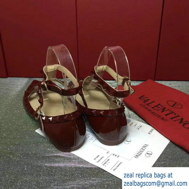 VALENTINO PATENT CAGE ROCKSTUD BALLET FLAT dark red