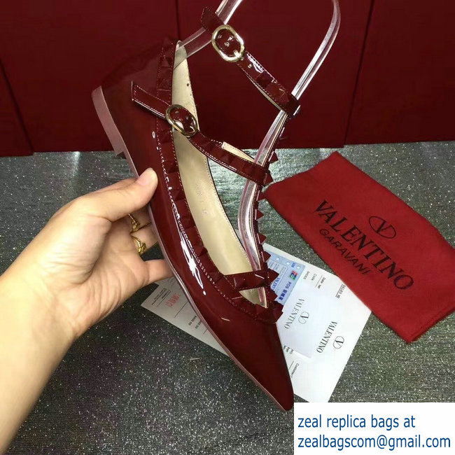 VALENTINO PATENT CAGE ROCKSTUD BALLET FLAT dark red