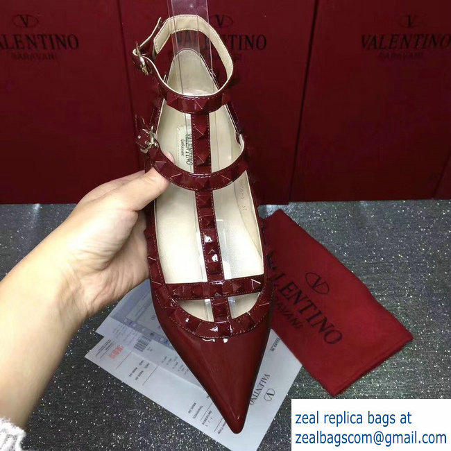 VALENTINO PATENT CAGE ROCKSTUD BALLET FLAT dark red