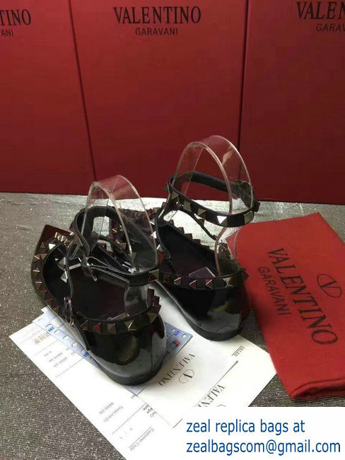 VALENTINO PATENT CAGE ROCKSTUD NOIR BALLET FLAT black