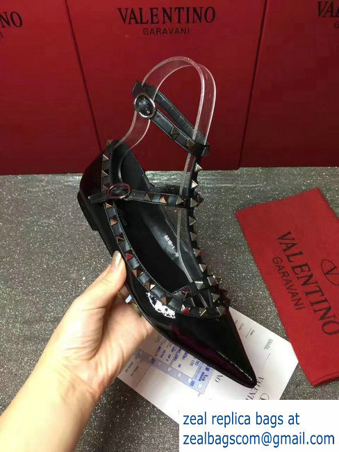 VALENTINO PATENT CAGE ROCKSTUD NOIR BALLET FLAT black