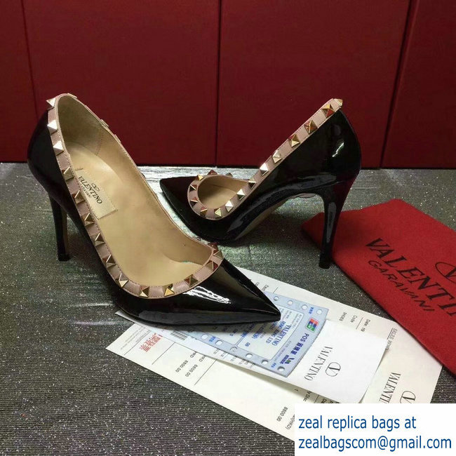 VALENTINO PATENT ROCKSTUD PUMP 9.5CM black