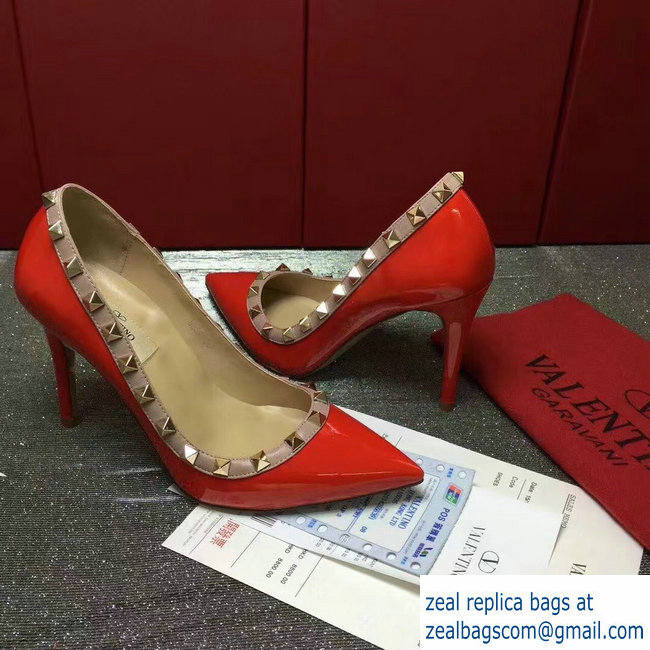 VALENTINO PATENT ROCKSTUD PUMP 9.5CM red