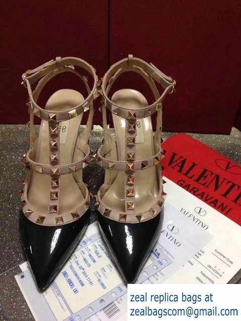 VALENTINO ROCKSTUD ANKLE STRAP PATENT PUMP 9.5CM Black