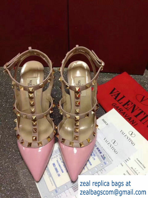VALENTINO ROCKSTUD ANKLE STRAP PATENT PUMP 9.5CM pink