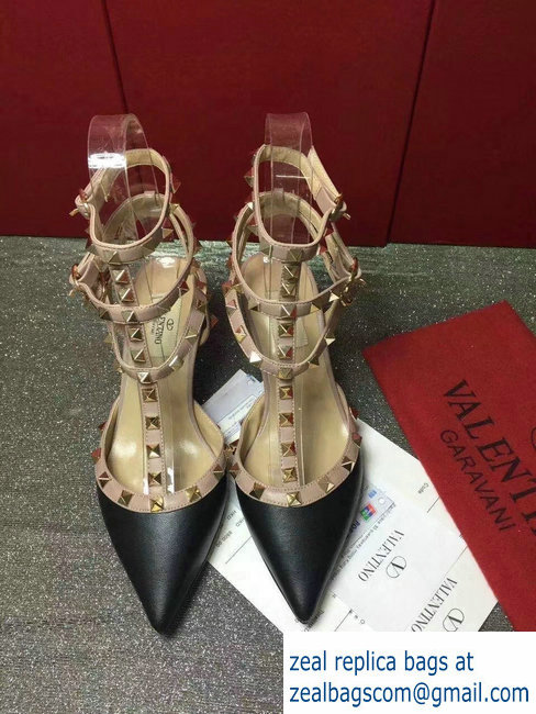 VALENTINO ROCKSTUD ANKLE STRAP SHEEPSKIN PUMP 6.5CM Black