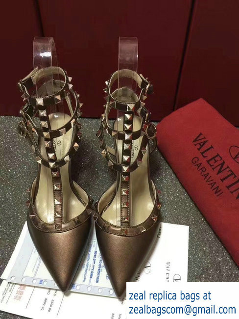 VALENTINO ROCKSTUD ANKLE STRAP SHEEPSKIN PUMP 6.5CM COFFE