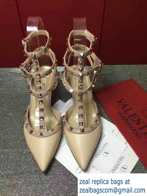 VALENTINO ROCKSTUD ANKLE STRAP SHEEPSKIN PUMP 6.5CM NUDE