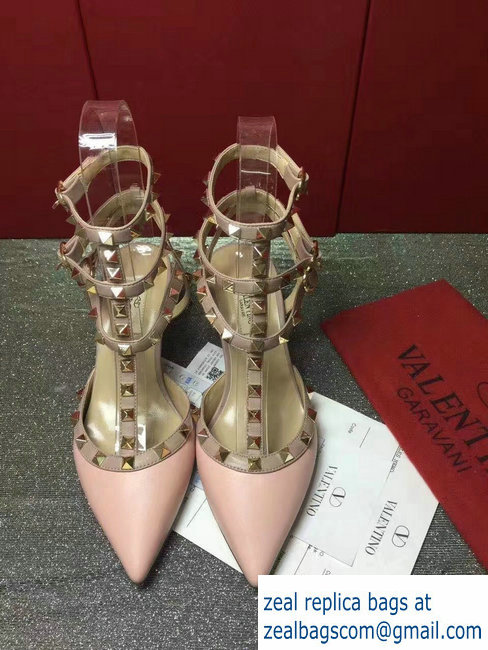 VALENTINO ROCKSTUD ANKLE STRAP SHEEPSKIN PUMP 6.5CM pink