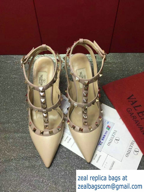 VALENTINO ROCKSTUD ANKLE STRAP SHEEPSKIN PUMP 9.5CM NUDE