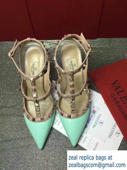 VALENTINO ROCKSTUD ANKLE STRAP SHEEPSKIN PUMP 9.5CM TURQUOISE