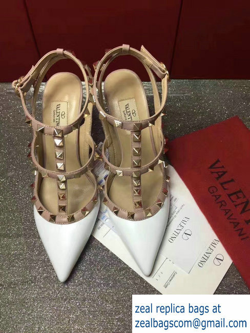 VALENTINO ROCKSTUD ANKLE STRAP SHEEPSKIN PUMP 9.5CM White