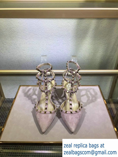 VALENTINO ROCKSTUD ANKLE STRAP SUEDE PUMP 6.5CM NUDE