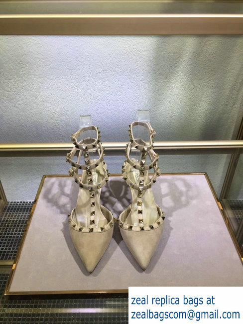 VALENTINO ROCKSTUD ANKLE STRAP SUEDE PUMP 6.5CM beige
