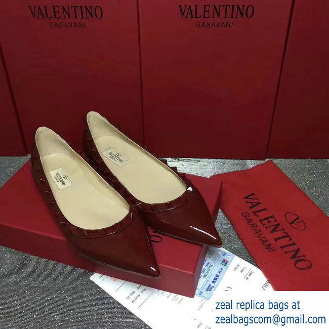 VALENTINO ROCKSTUD STRAP PATENT FLAT DARK RED - Click Image to Close