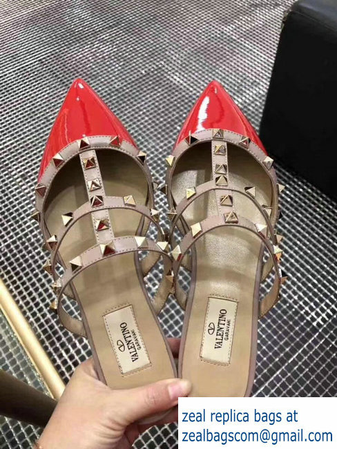VALENTINO ROCKSTUD STRAP PATENT FLAT dark pink