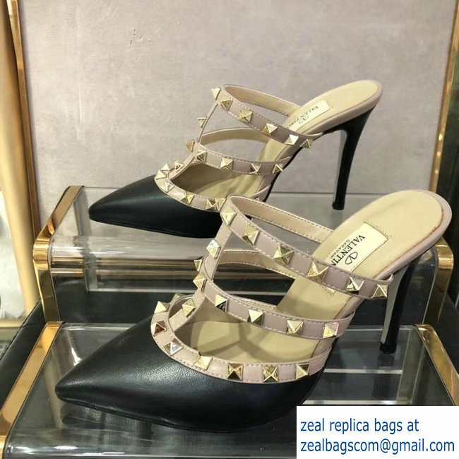 VALENTINO ROCKSTUD STRAP sheepskin PUMP 9.5CM Black