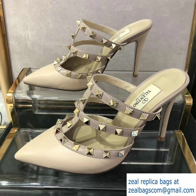 VALENTINO ROCKSTUD STRAP sheepskin PUMP 9.5CM NUDE