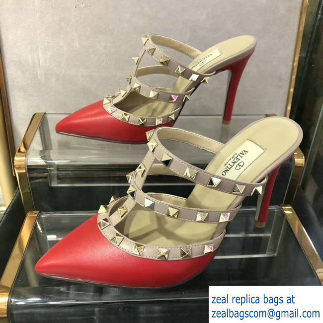 VALENTINO ROCKSTUD STRAP sheepskin PUMP 9.5CM dark pink