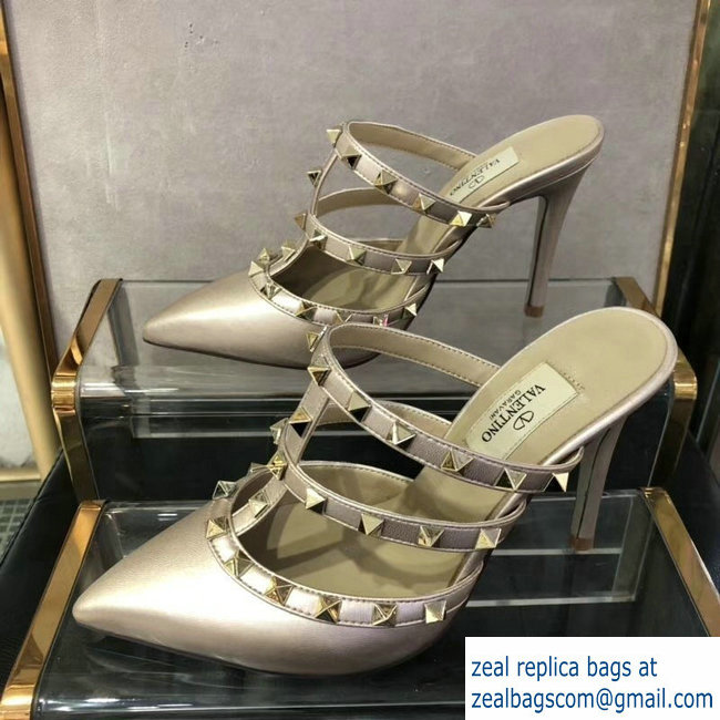 VALENTINO ROCKSTUD STRAP sheepskin PUMP 9.5CM gold