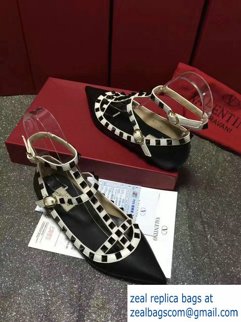 VALENTINO SHEEPSKIN CAGE ROCKSTUD BALLET FLAT Black white - Click Image to Close