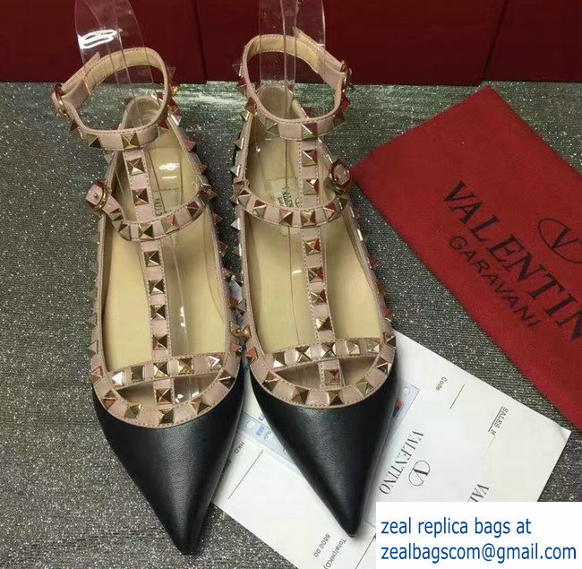 VALENTINO SHEEPSKIN CAGE ROCKSTUD BALLET FLAT Black - Click Image to Close