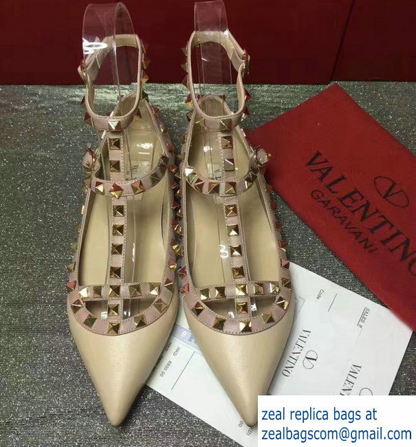 VALENTINO SHEEPSKIN CAGE ROCKSTUD BALLET FLAT NUDE