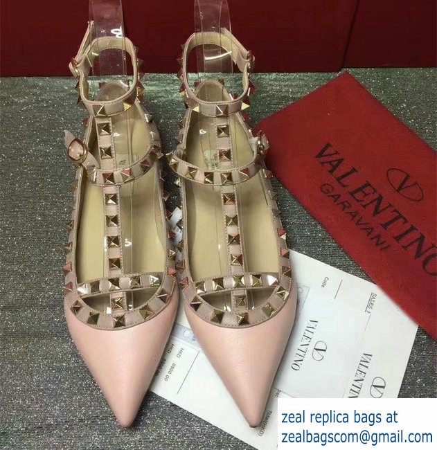 VALENTINO SHEEPSKIN CAGE ROCKSTUD BALLET FLAT Pink