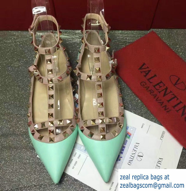 VALENTINO SHEEPSKIN CAGE ROCKSTUD BALLET FLAT TURQUOISE