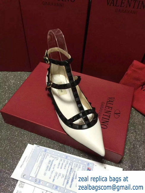 VALENTINO SHEEPSKIN CAGE ROCKSTUD BALLET FLAT White Black