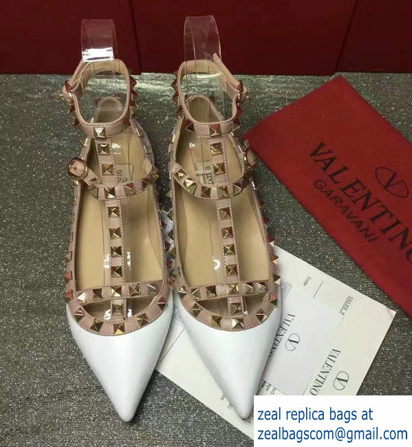 VALENTINO SHEEPSKIN CAGE ROCKSTUD BALLET FLAT White