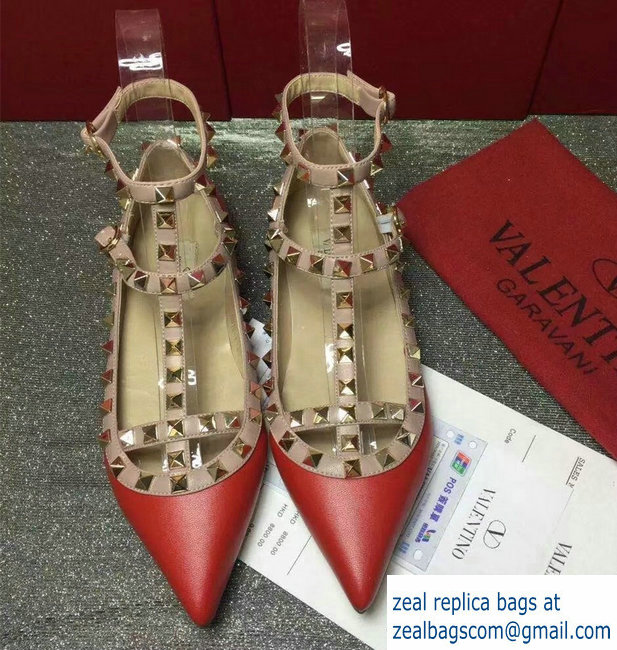 VALENTINO SHEEPSKIN CAGE ROCKSTUD BALLET FLAT red
