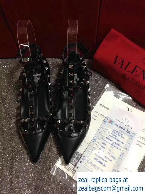 VALENTINO SHEEPSKIN CAGE ROCKSTUD NOIR BALLET FLAT BLACK