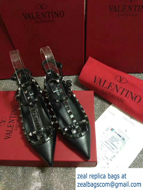 VALENTINO SHEEPSKIN CAGE ROCKSTUD NOIR BALLET FLAT BLACK