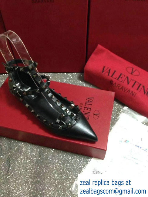 VALENTINO SHEEPSKIN CAGE ROCKSTUD NOIR BALLET FLAT BLACK