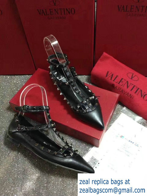 VALENTINO SHEEPSKIN CAGE ROCKSTUD NOIR BALLET FLAT BLACK